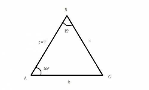In triangle abc, m∠a=55 triangle abc, m∠a=55°, c=11c=11, and m∠b=19m∠b=19°. find the perimeter of th