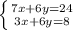 \left \{ {{7x+6y=24} \atop {3x+6y=8}} \right.