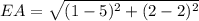EA=\sqrt{(1-5)^2+(2-2)^2}