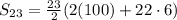 S_{23} = \frac{23}{2}(2(100) + 22 \cdot 6)