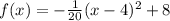 f(x)=-\frac{1}{20} (x-4)^2+8