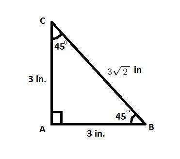 On a piece of paper, use a protractor to construct right triangle abc with ab=3 in. , m∠a=90° , and