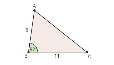In a triangle, two sides that measure 8 centimeters and 11 centimeters form an angle that measures 8