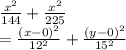 \frac{ x^{2} }{144} + \frac{ x^{2} }{225}  \\ = \frac{ (x-0)^{2} }{ 12^{2} } + \frac{ (y-0)^{2} }{ 15^{2} }