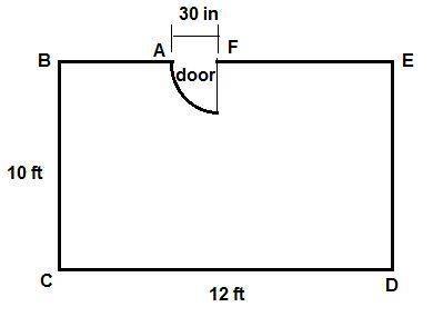 An office room is 12 ft by 10 ft with a door that is 30 inches wide. how many feet of baseboard are