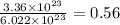 \frac{3.36\times 10^{23}}{6.022\times 10^{23}}=0.56