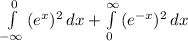 \ \int\limits^{0 } _{-\infty } {(e^{x} )^2} \, dx  + \int\limits^{\infty } _{0 } {(e^{-x}) ^2} \, dx