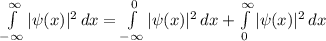 \int\limits^{\infty } _{-\infty } {|\psi(x)|^2} \, dx  = \int\limits^{0 } _{-\infty } {|\psi(x)|^2} \, dx  + \int\limits^{\infty } _{0 } {|\psi(x)|^2} \, dx