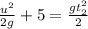 \frac{u^2}{2g}+5=\frac{gt_2^2}{2}