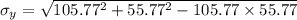 \sigma_y=\sqrt{105.77^2+55.77^2-105.77\times 55.77}