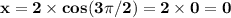 \mathbf{x = 2 \times cos(3\pi/2) = 2 \times 0 = 0}