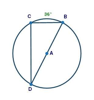 In circle a shown below, segment bd is a diameter and the measure of arc cb is 36°: points b, c, d