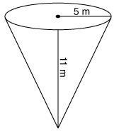 The cone pictured has a surface area square meters. (use 3.14 for π .)