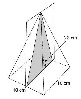 Aslice is made perpendicular to the base of a right rectangular pyramid as shown. what is the area o