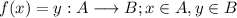 f(x)=y:A\longrightarrow B; x\in A, y\in B