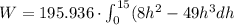W=195.936\cdot \int_{0}^{15}(8h^2-\farc{4}{9}h^3dh