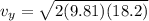 v_y = \sqrt{2(9.81)(18.2)}