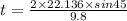 t=\frac{2\times 22.136\times sin45}{9.8}