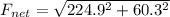 F_{net} = \sqrt{224.9^2 + 60.3^2}