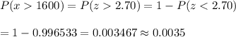 P(x1600)=P(z2.70)=1-P(z