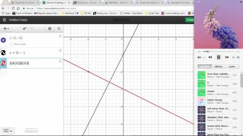 Find the equation of the line through the point (–2, –2) that is perpendicular to the line y = 2x –