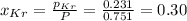 x_{Kr}=\frac{p_{Kr}}{P}=\frac{0.231}{0.751}=0.30