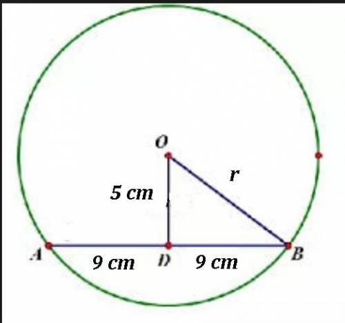 Achord in a circle is 18 cm long and is 5 cm from the center of the circle. how long is the radius o
