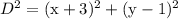 D^{2}=(\mathrm{x}+3)^{2}+(\mathrm{y}-1)^{2}