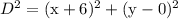 D^{2}=(\mathrm{x}+6)^{2}+(\mathrm{y}-0)^{2}