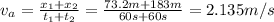 v_a=\frac{x_1+x_2}{t_1+t_2}=\frac{73.2m+183m}{60s+60s}=2.135m/s