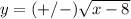 y=(+/-)\sqrt{x-8}