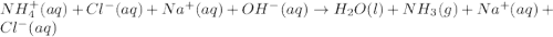 NH_4^+(aq)+Cl^{-}(aq)+Na^{+}(aq)+OH^{-}(aq)\rightarrow H_2O(l)+NH_3(g)+Na^+(aq)+Cl^{-}(aq)