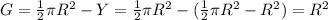 G=\frac{1}{2} \pi R^{2}-Y=\frac{1}{2} \pi R^{2}-(\frac{1}{2} \pi R^{2}- R^{2})=R^{2}