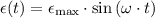 \displaystyle \epsilon(t) = \epsilon_\text{max}\cdot \sin{(\omega\cdot t)}