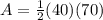 A=\frac{1}{2} (40)(70)