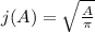 j(A)=\sqrt{\frac{A}{\pi}}