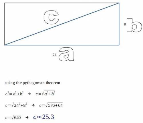 Use the pythagorean theorem and square root property to solve. a rectangular park is 24 miles long a