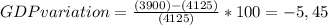 GDP variation = \frac{(3900)-(4125)}{(4125)} * 100 = -5,45%