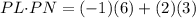 PL{\cdot}PN=(-1)(6)+(2)(3)