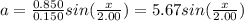 a=\frac{0.850}{0.150}sin (\frac{x}{2.00})=5.67 sin(\frac{x}{2.00})