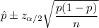 \hat{p}\pm z_{\alpha/2}\sqrt{\dfrac{p(1-p)}{n}}