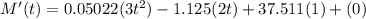 M'(t)= 0.05022(3t^2) - 1.125(2t) + 37.511(1) + (0)