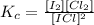 K_{c} = \frac{[I_{2}][Cl_{2}]}{[ICl]^2}