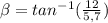 \beta = tan^{-1} (\frac{12}{5,7} )