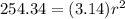 254.34=(3.14)r^{2}