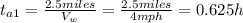 t_{a1}=\frac{2.5miles}{V_{w}}=\frac{2.5miles}{4 mph}=0.625 h