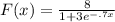 F(x)=\frac{8}{1+3e^{-.7x} }