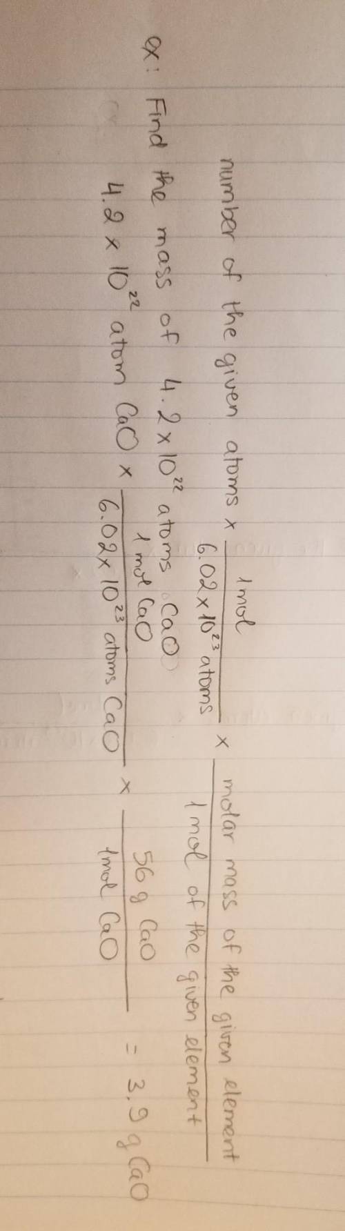 List the steps needed to convert the number of atoms to the mass of an element