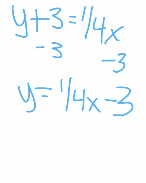 Y+3=1/4x  what is the standard form of the following equation
