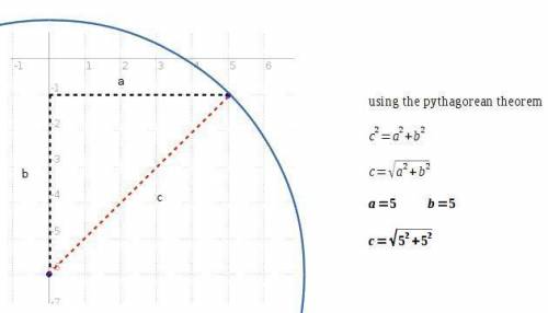 Acircle with center d(0, -6) passes through the point c(5, -1). use the pythagorean theorem to find